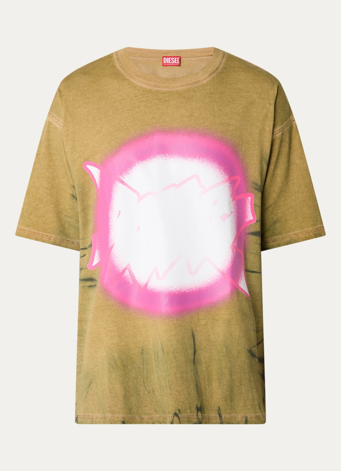 Diesel T-boxt T-shirt met print - voorkant 2 mosterd