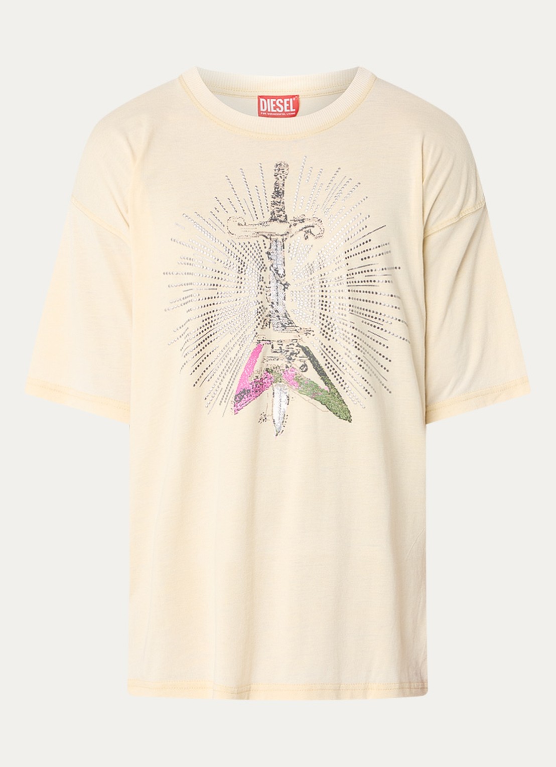 Diesel T-boxt T-shirt met print - voorkant creme