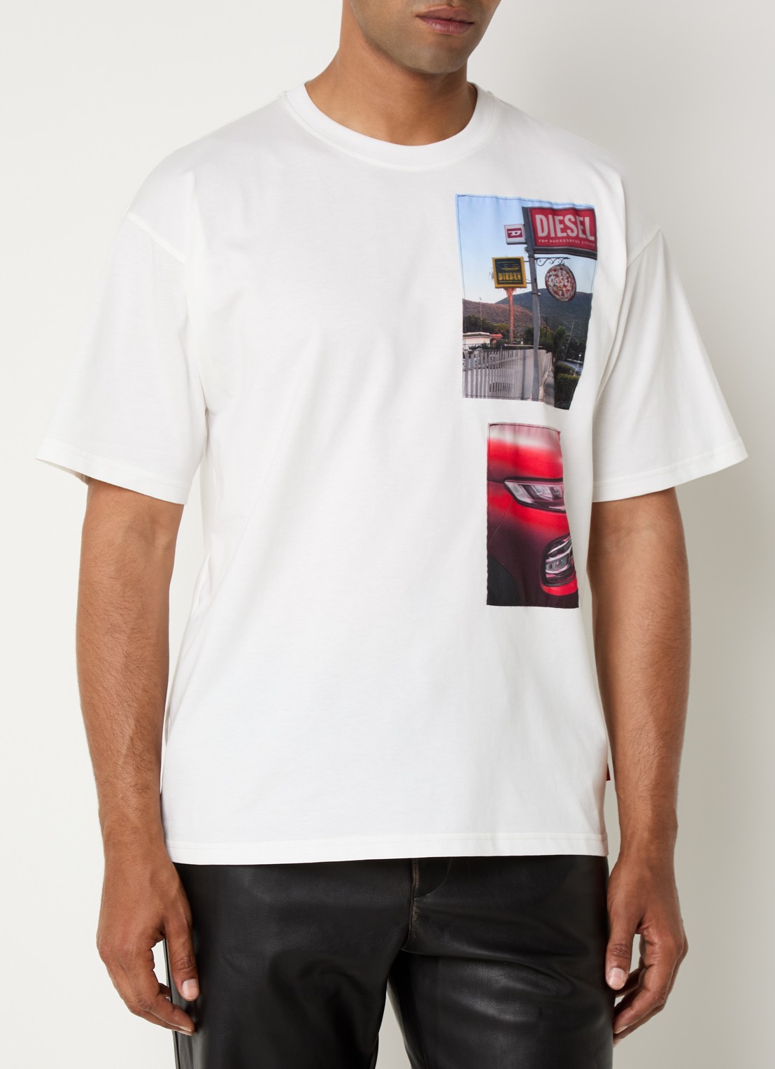 Diesel T-Boxt-T3 T-shirt met front- en backprint - detail gebroken wit