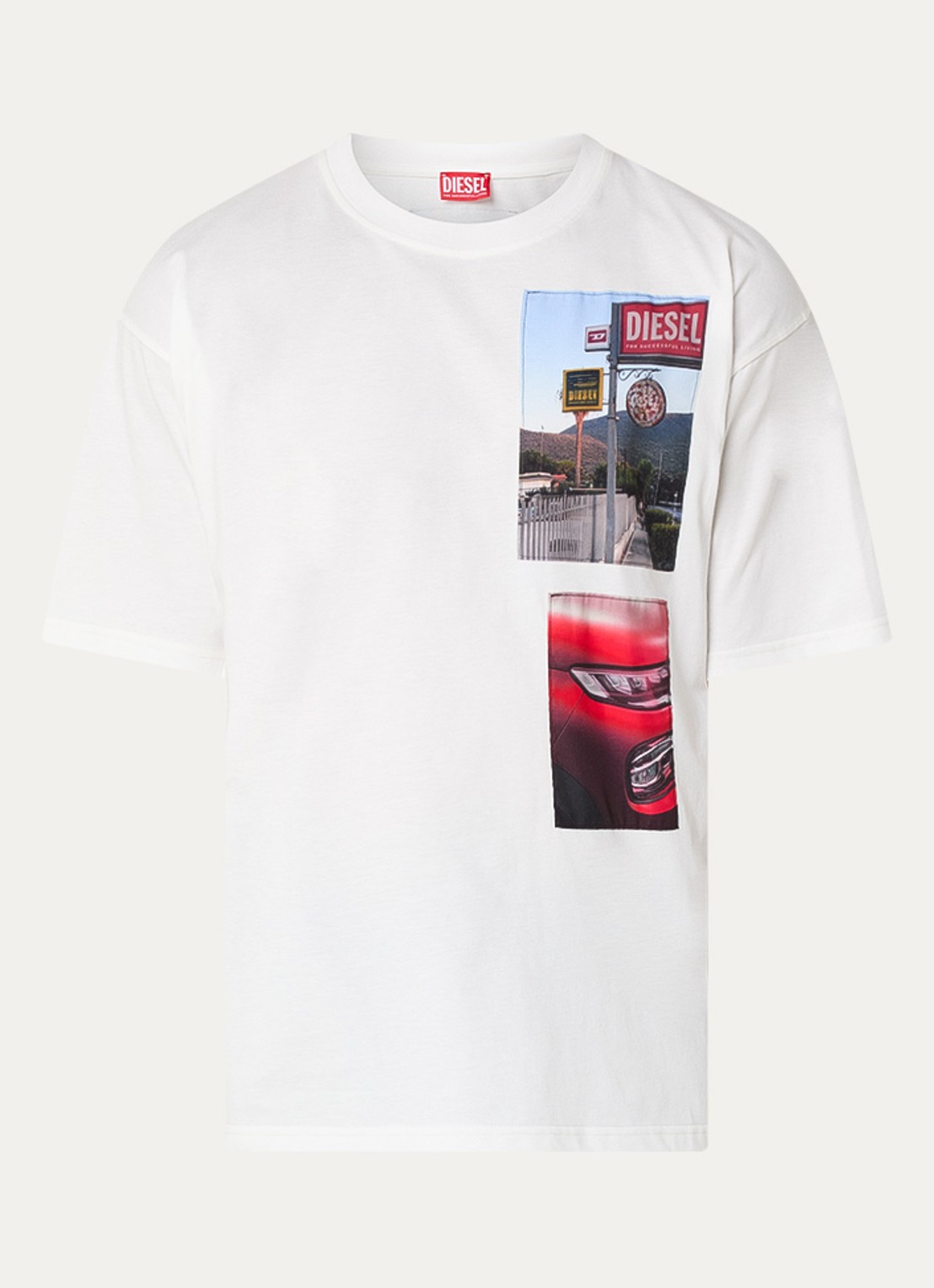 Diesel T-Boxt-T3 T-shirt met front- en backprint - voorkant 2 gebroken wit