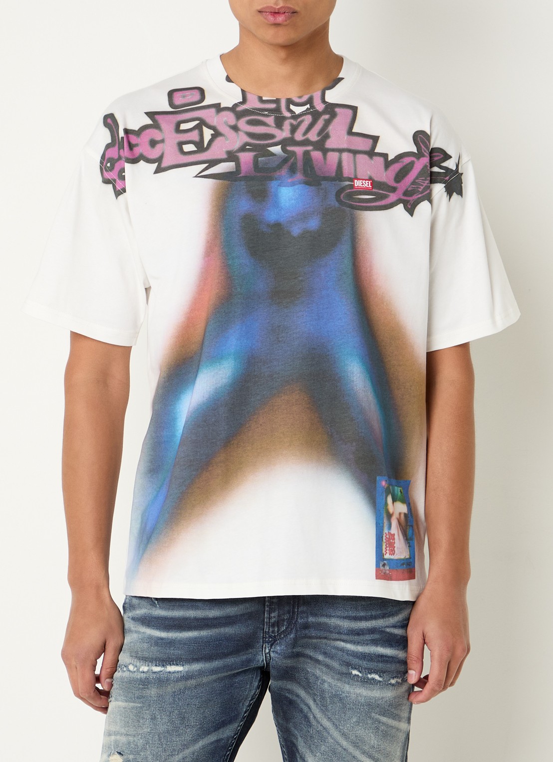 Diesel T-Boxt-V13 T-shirt met print en logo - detail 4 gebroken wit