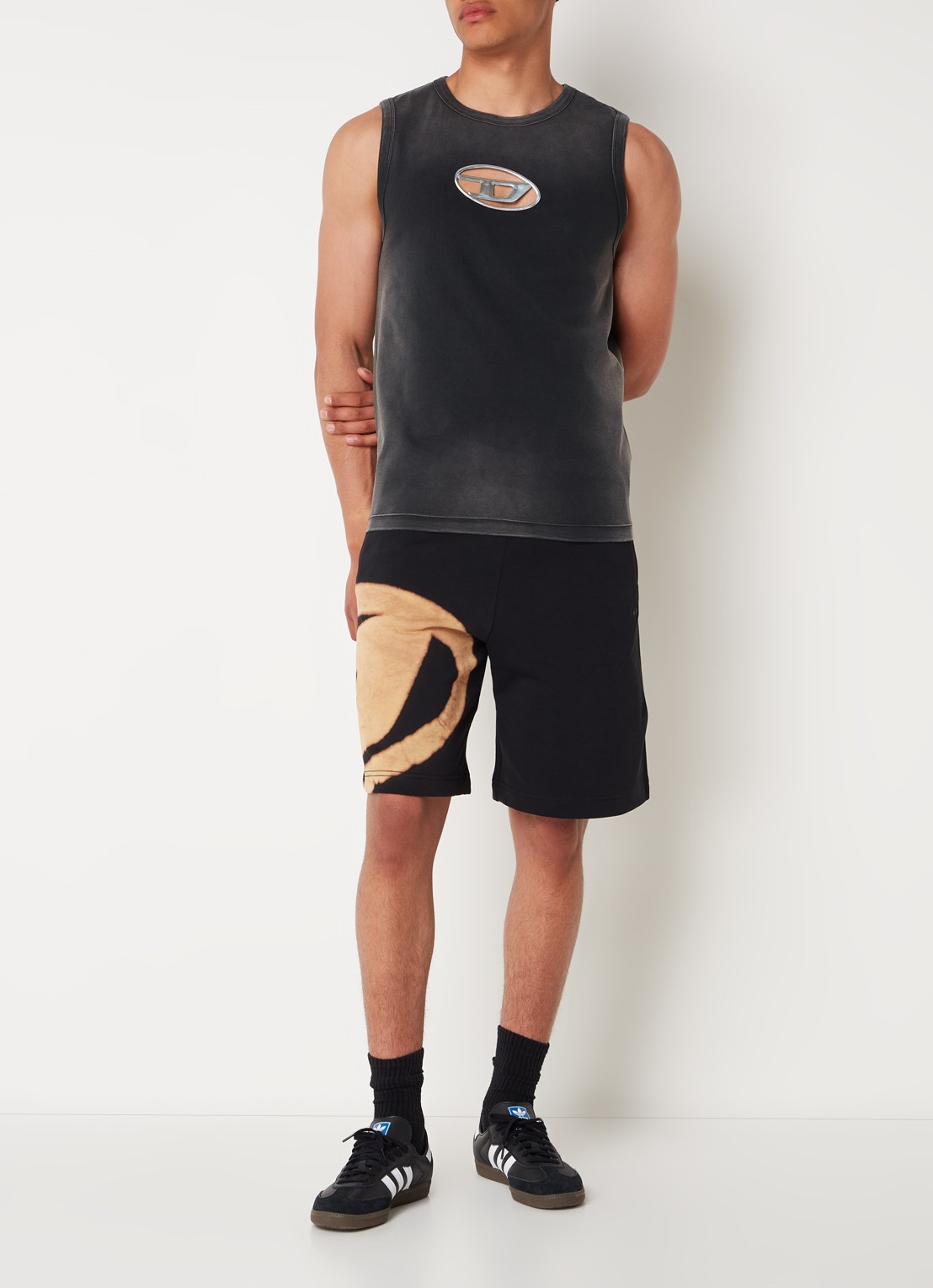 Diesel T-Brico Singlet met logo - voorkant 2 donkergrijs