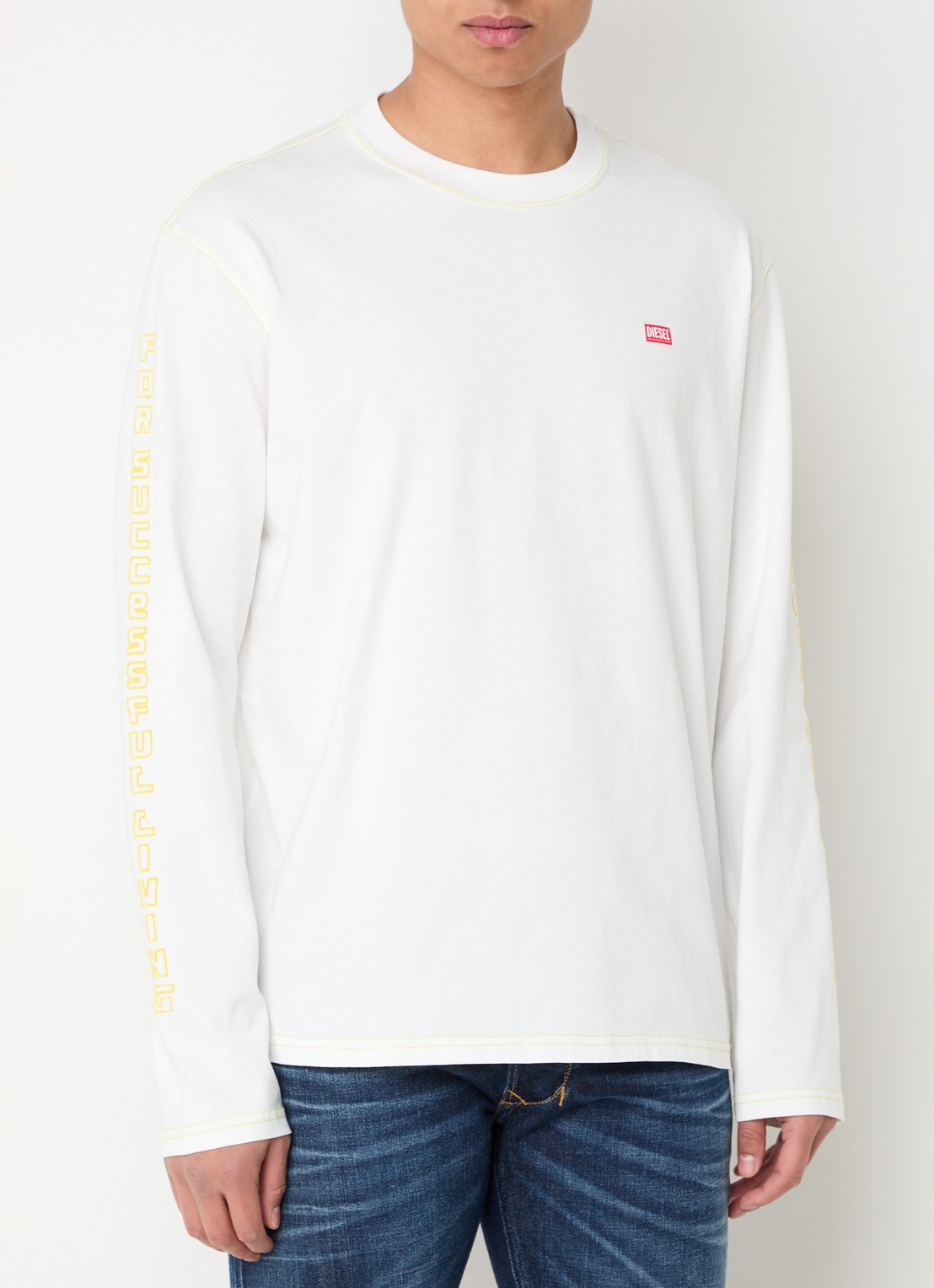 Diesel T-Crane longsleeve met logo- en backprint - achterkant 4 wit