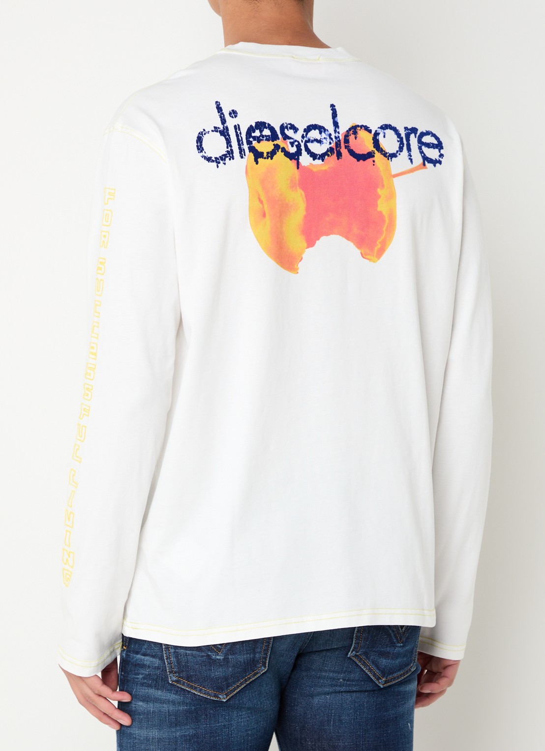 Diesel T-Crane longsleeve met logo- en backprint - detail wit