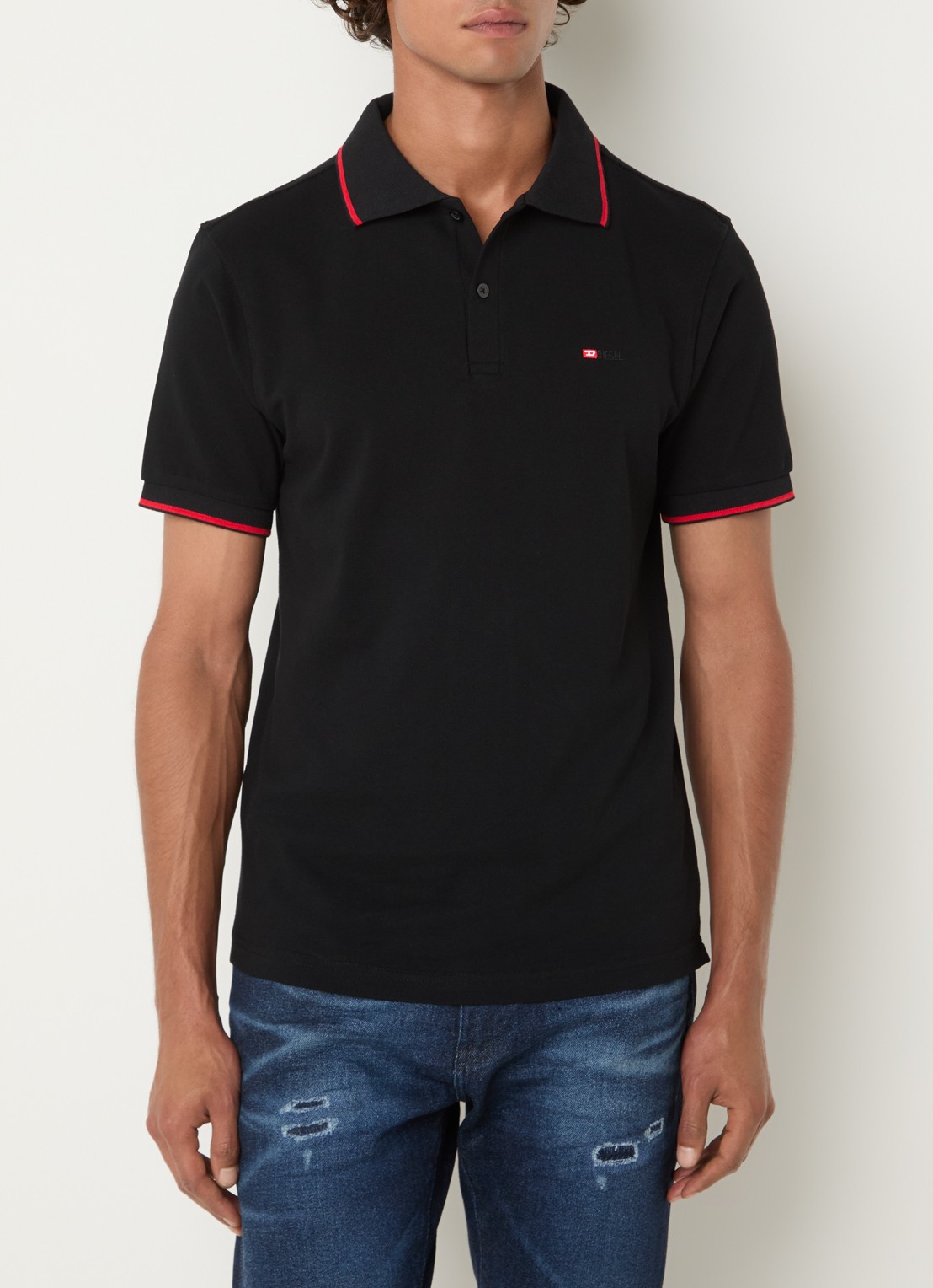 Diesel T-Ferry regular fit polo met logoborduring - detail 4 zwart