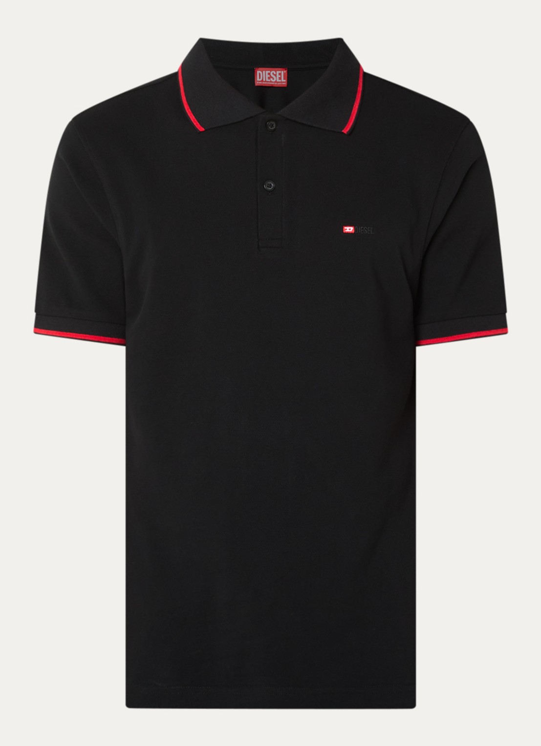 Diesel T-Ferry regular fit polo met logoborduring - voorkant zwart