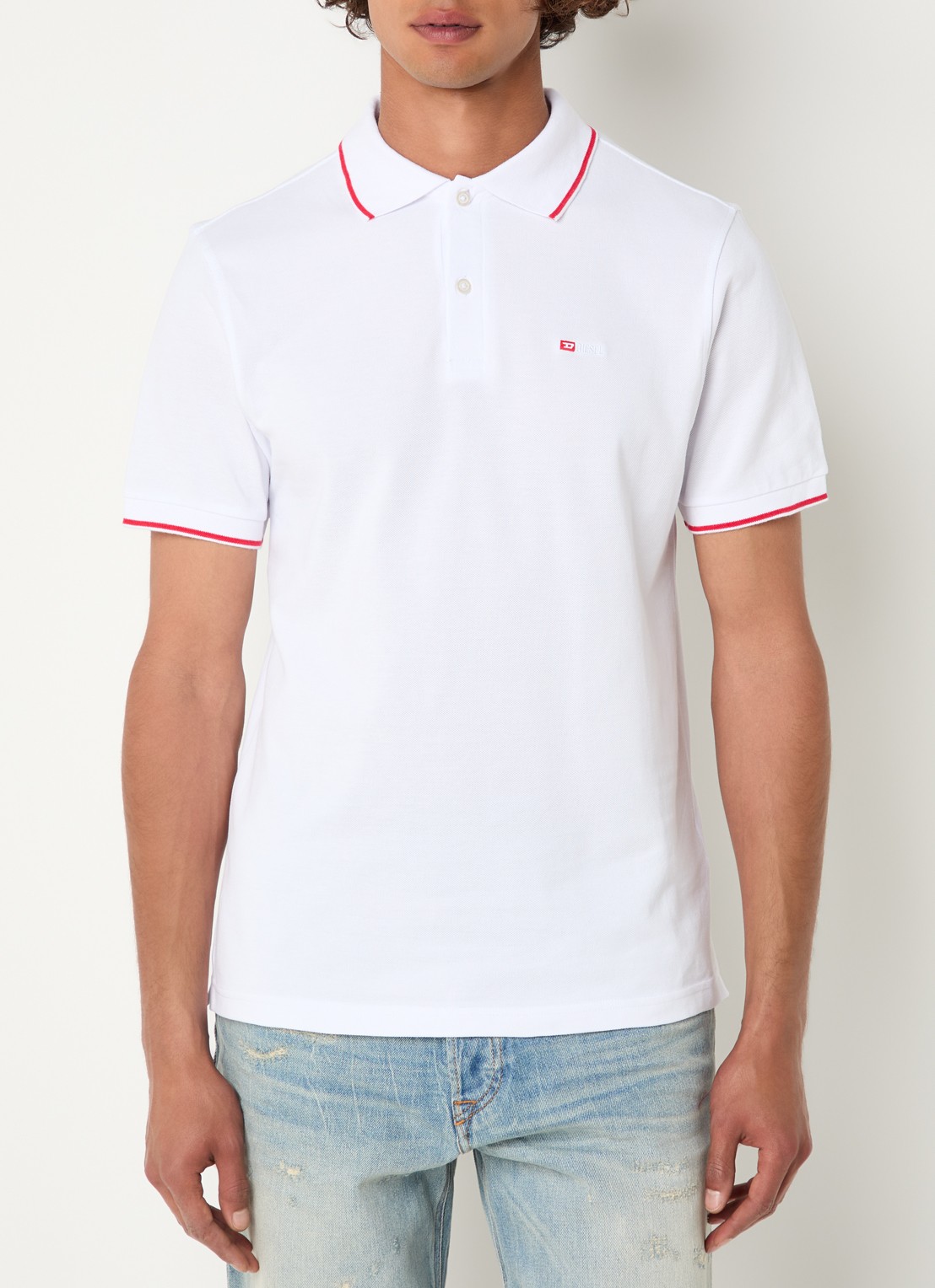 Diesel T-Ferry regular fit polo van piqué katoen - detail wit