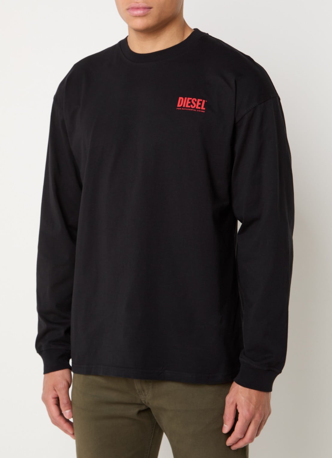 Diesel T-Madjust-Ls longsleeve met logo - detail zwart