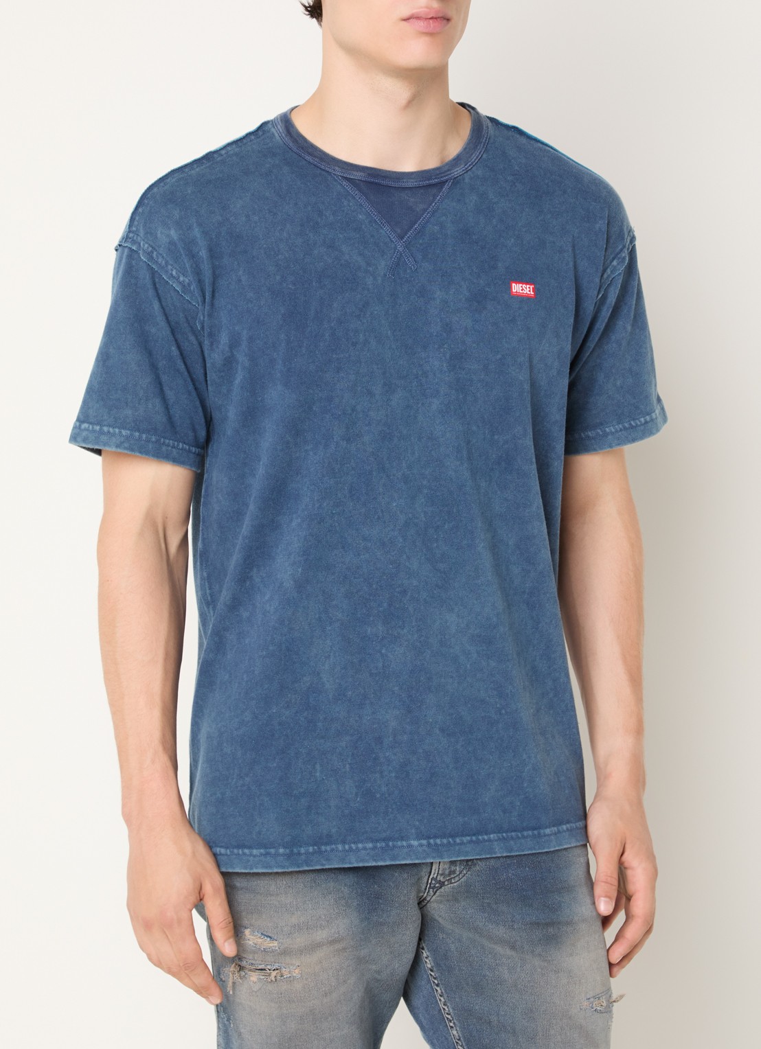 Diesel T-Norm-Raw T-shirt met logoprint - detail indigo