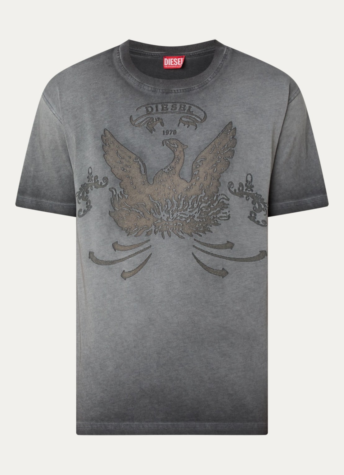 Diesel T-Norm-T9 T-shirt met verwassen afwerking en logoprint - voorkant donkergrijs