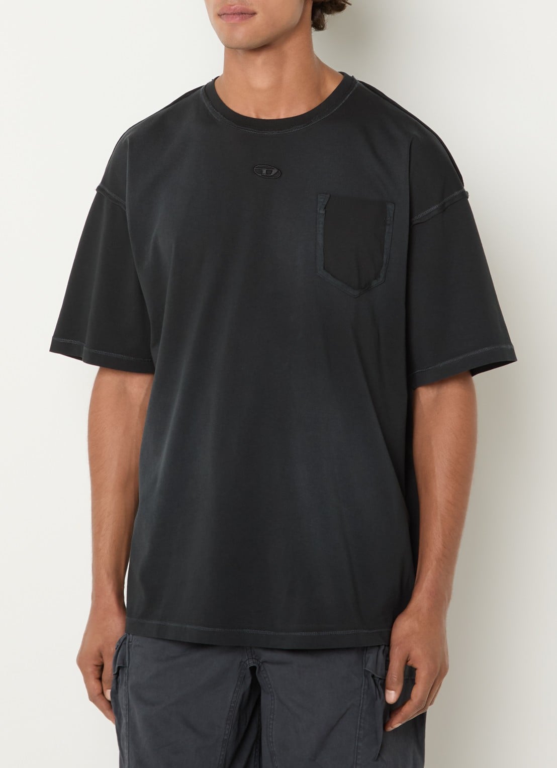 Diesel T-Pock T-shirt met logoborduring - detail zwart