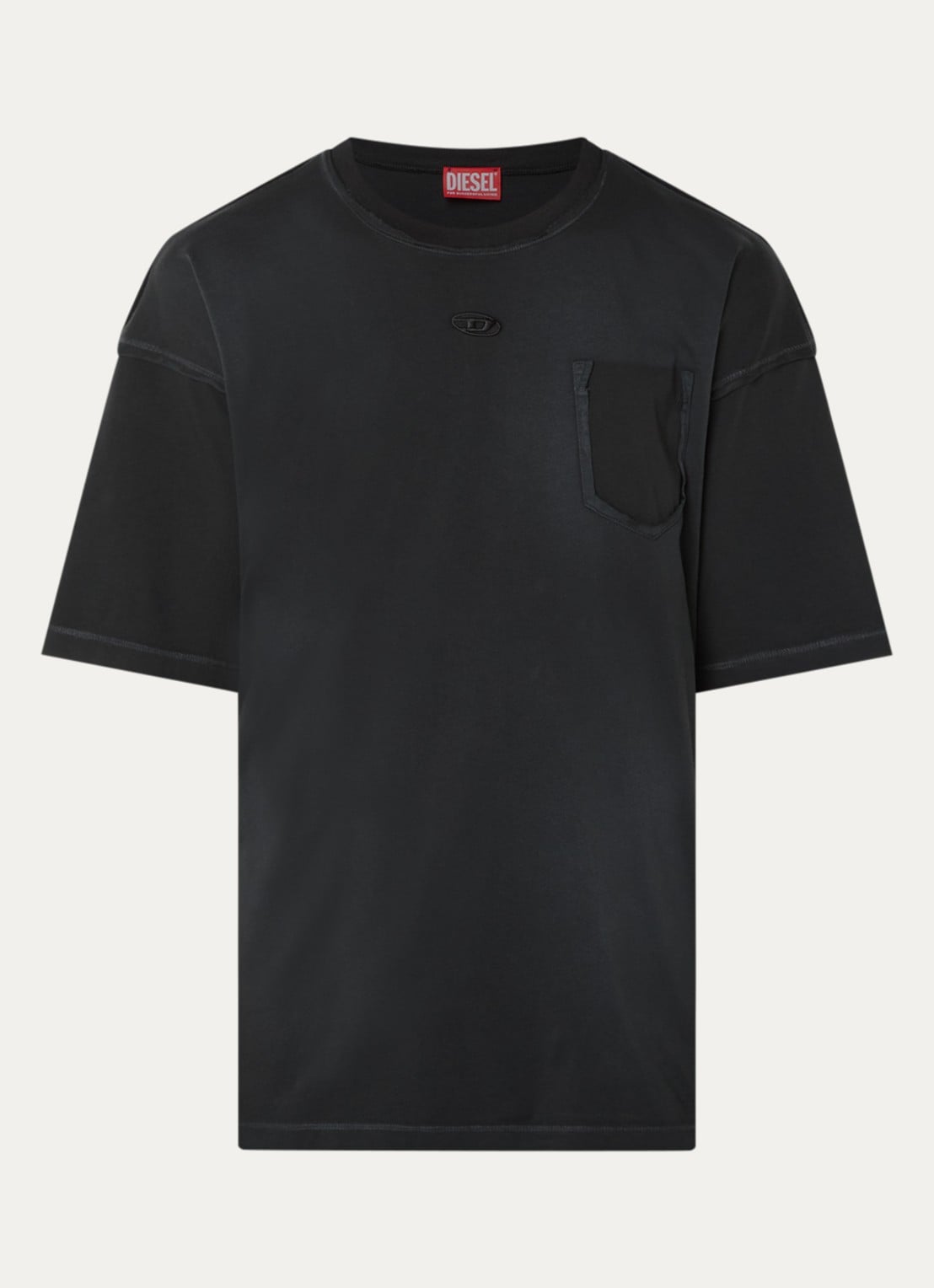 Diesel T-Pock T-shirt met logoborduring - voorkant 3 zwart