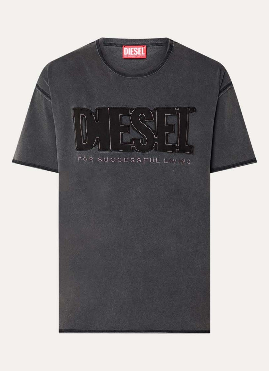 Diesel T-rawboxt T-shirt met logoborduring - voorkant 2 antraciet
