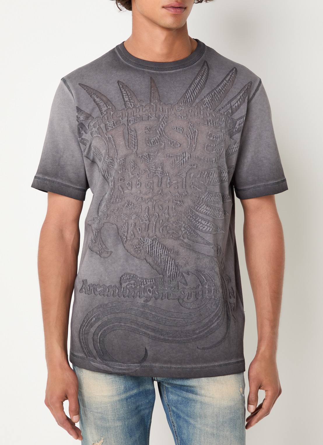 Diesel T-Rawjust T-shirt met structuur - detail 4 donkergrijs