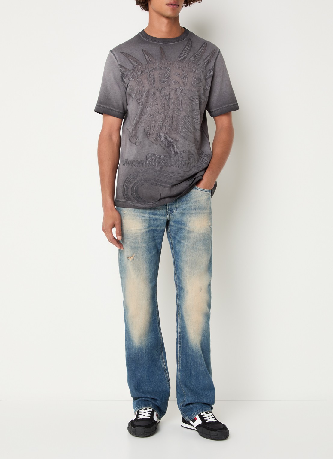 Diesel T-Rawjust T-shirt met structuur - voorkant 2 donkergrijs