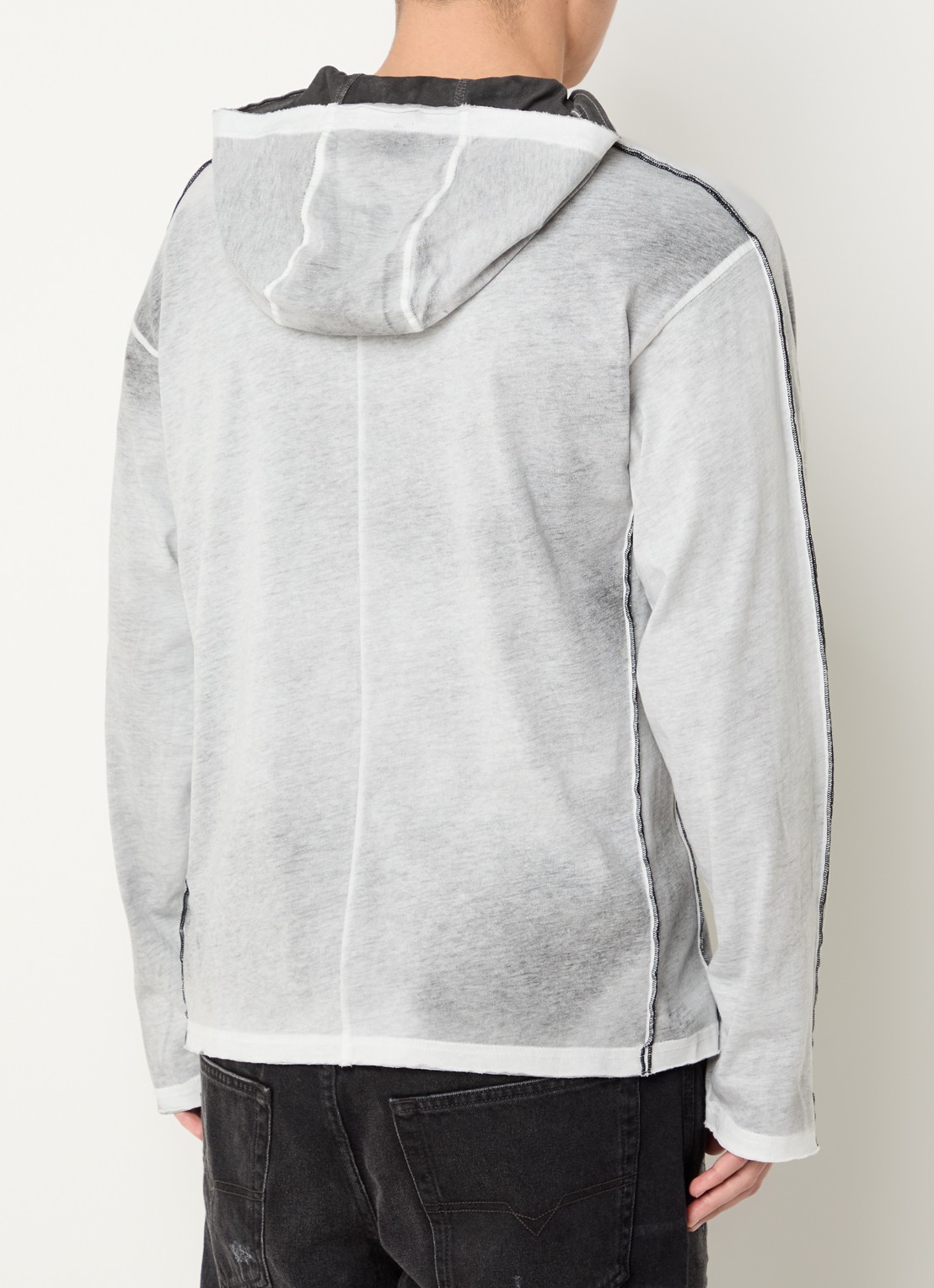 Diesel T-riven longsleeve T-shirt met capuchon - achterkant grijsmele