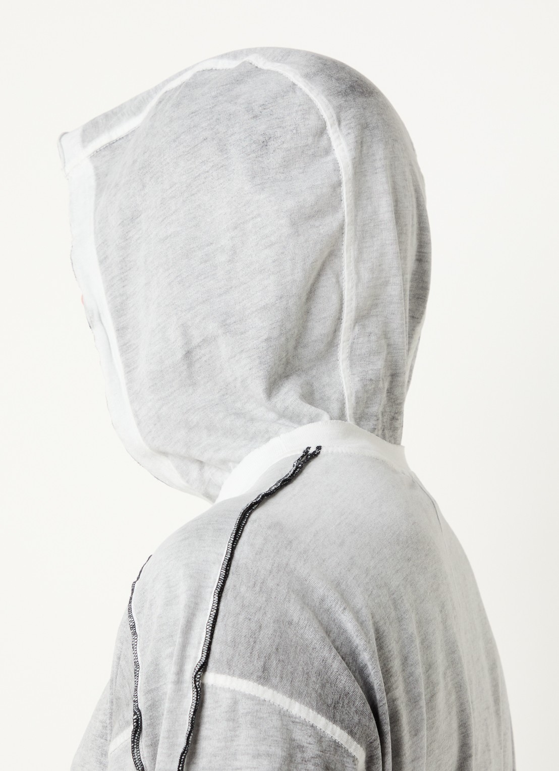 Diesel T-riven longsleeve T-shirt met capuchon - detail 3 grijsmele
