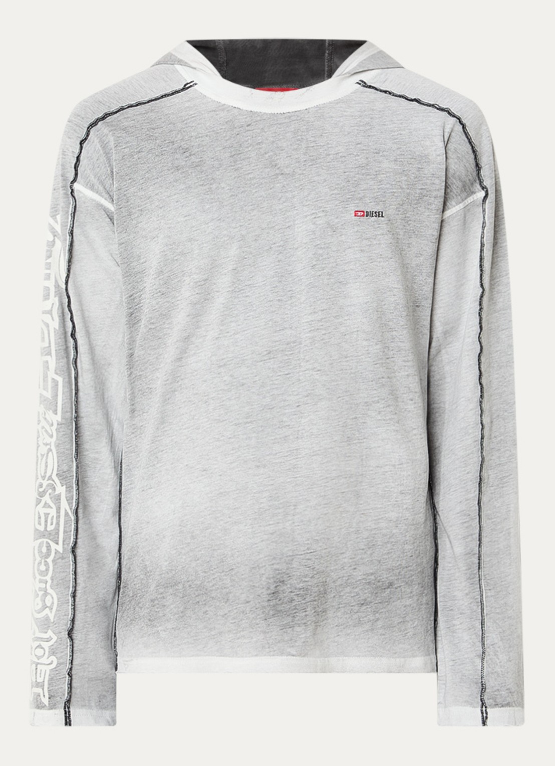 Diesel T-riven longsleeve T-shirt met capuchon - voorkant 4 grijsmele
