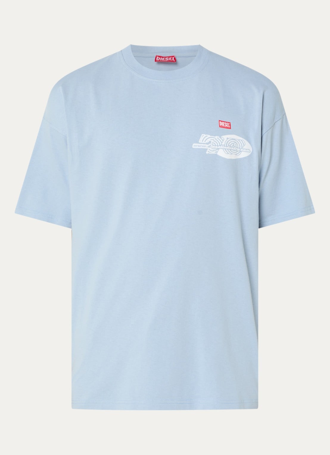 Diesel T-shirt met front- en backprint - voorkant lichtblauw