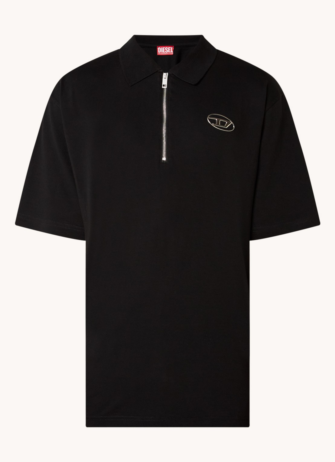 Diesel T-Vor-Od regular fit polo met halve rits en logo - voorkant 3 zwart
