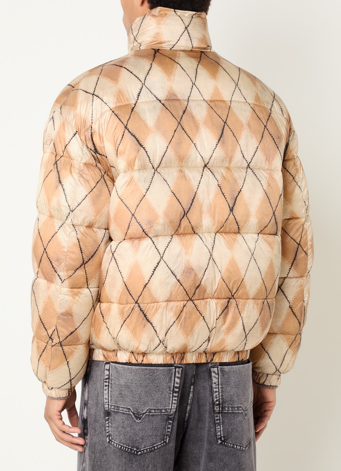 Diesel W-Bourb-Dlck reversible puffer jack met ruitdessin - achterkant 5 zand