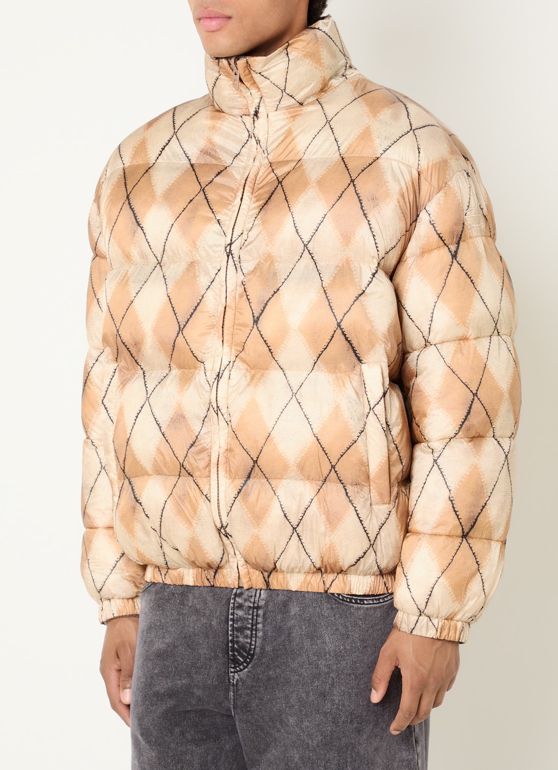 Diesel W-Bourb-Dlck reversible puffer jack met ruitdessin - detail 4 zand