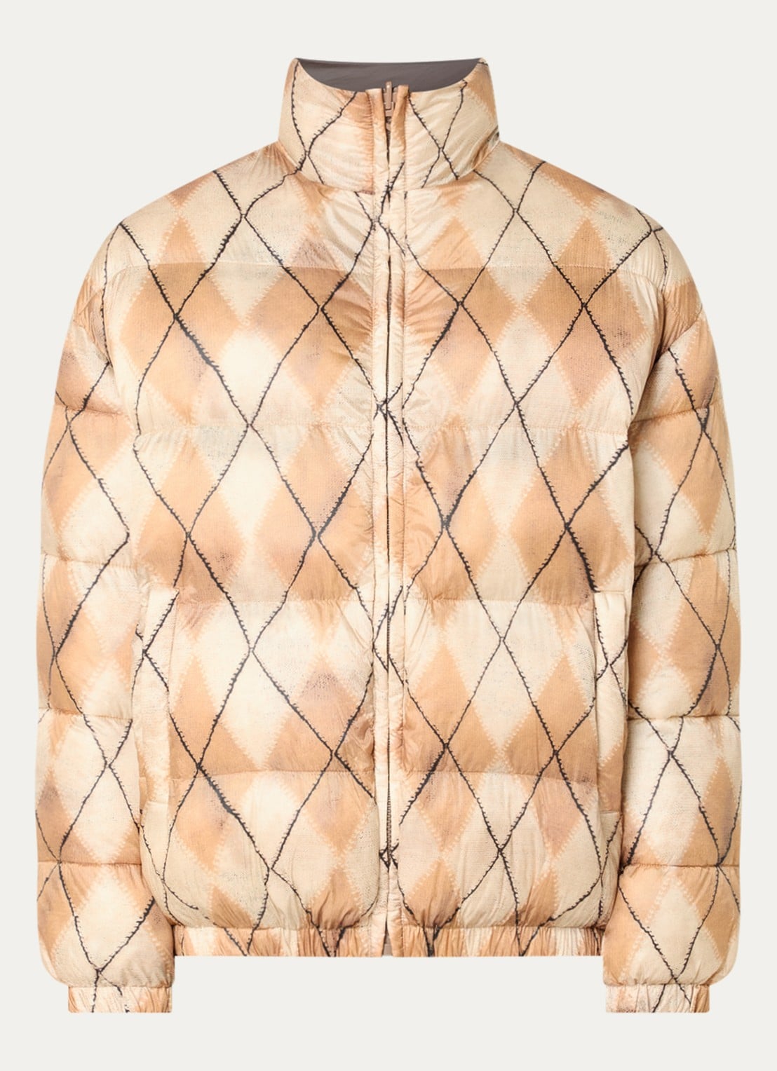 Diesel W-Bourb-Dlck reversible puffer jack met ruitdessin - voorkant zand