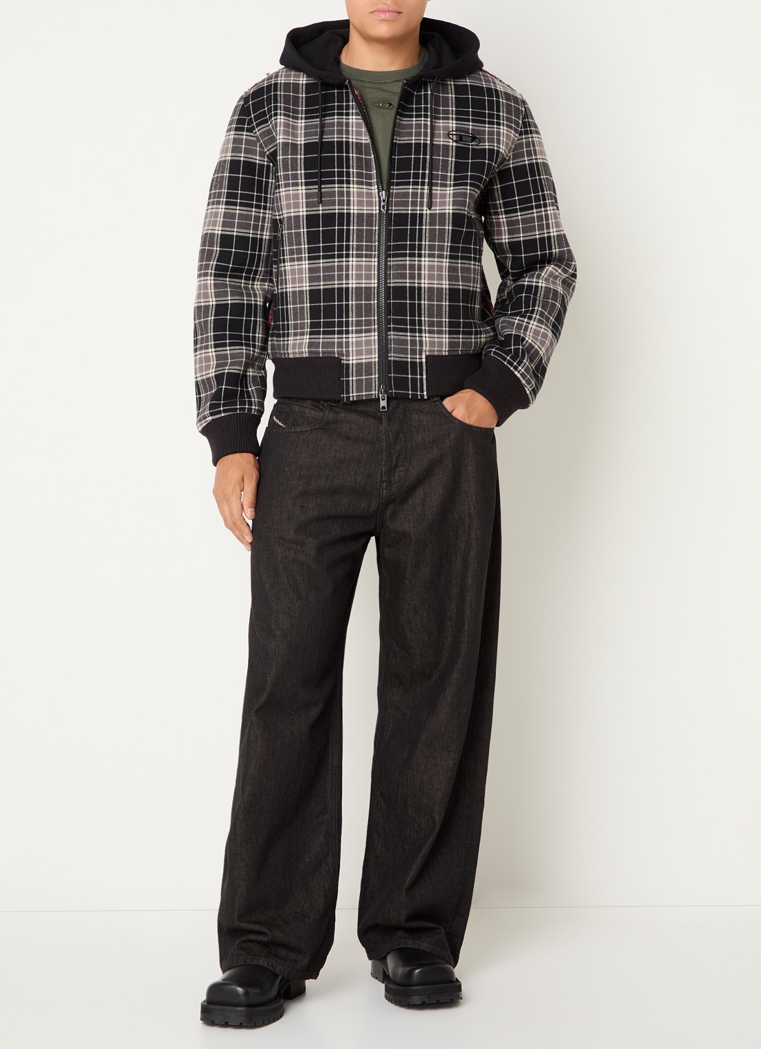 Diesel W-Kunst jack met capuchon - voorkant 2 zwart