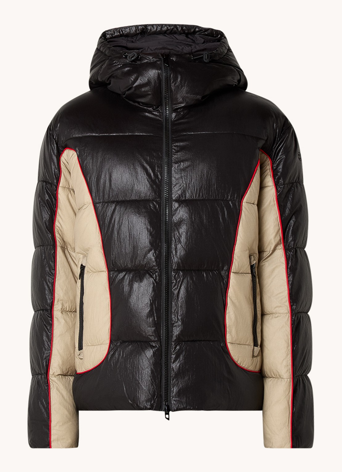 Diesel W-Ostend puffer jack met capuchon en ritszakken - voorkant 2 zwart
