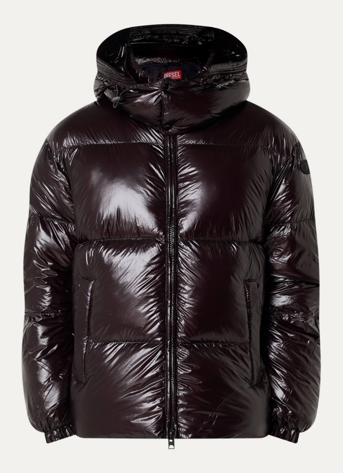 Diesel W-ROLFYS-WRD-BKCP puffer jack met donsvulling en glanzende finish - voorkant 3 zwart