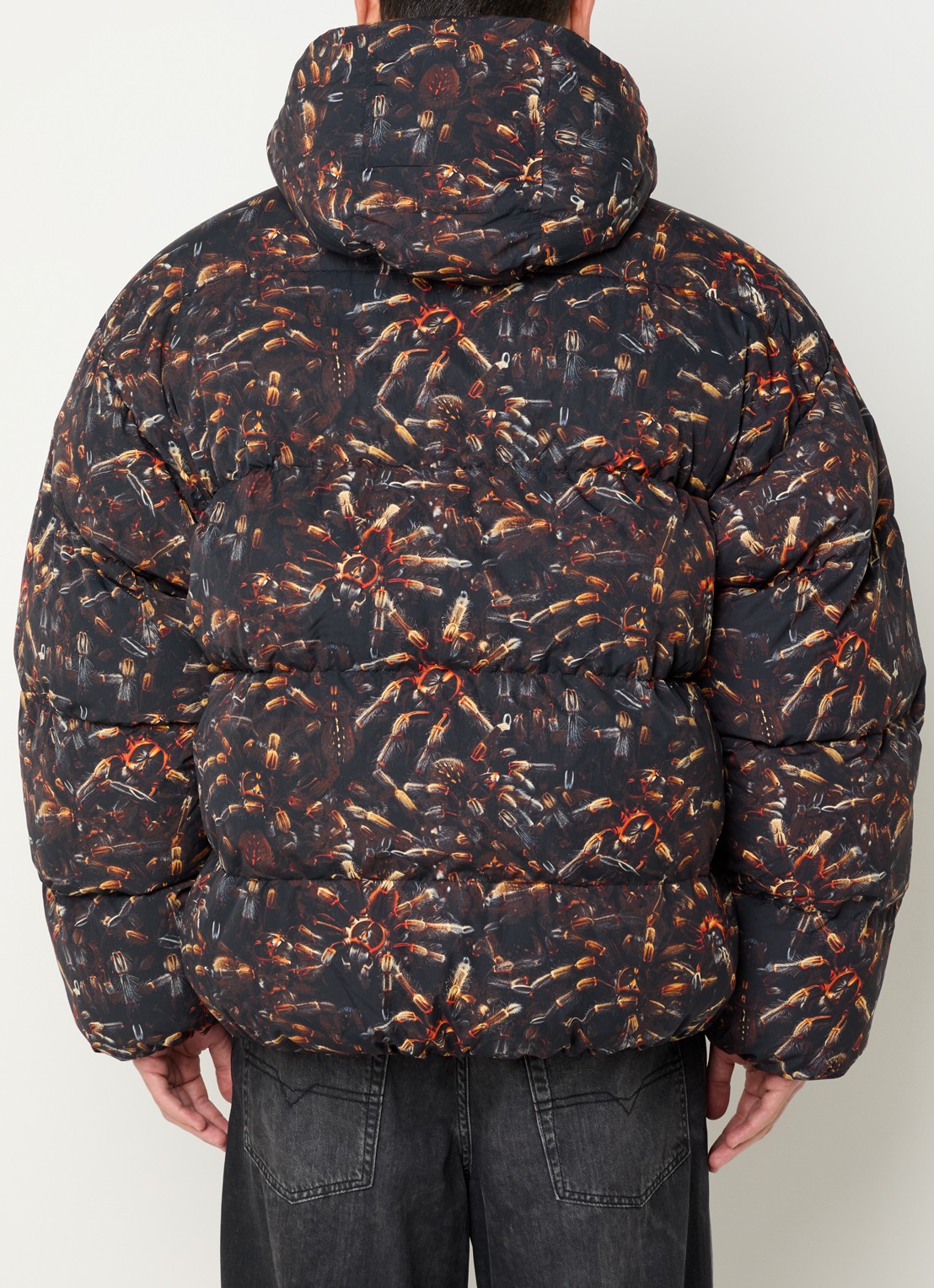 Diesel W-spider puffer jas met print en capuchon - achterkant 4 zwart