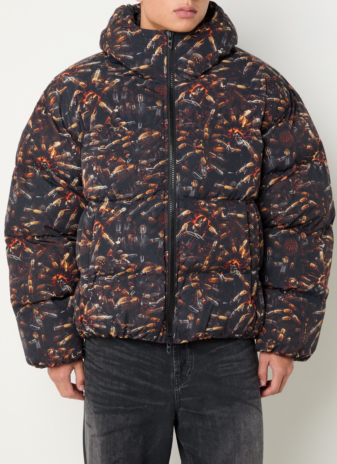 Diesel W-spider puffer jas met print en capuchon - detail 3 zwart