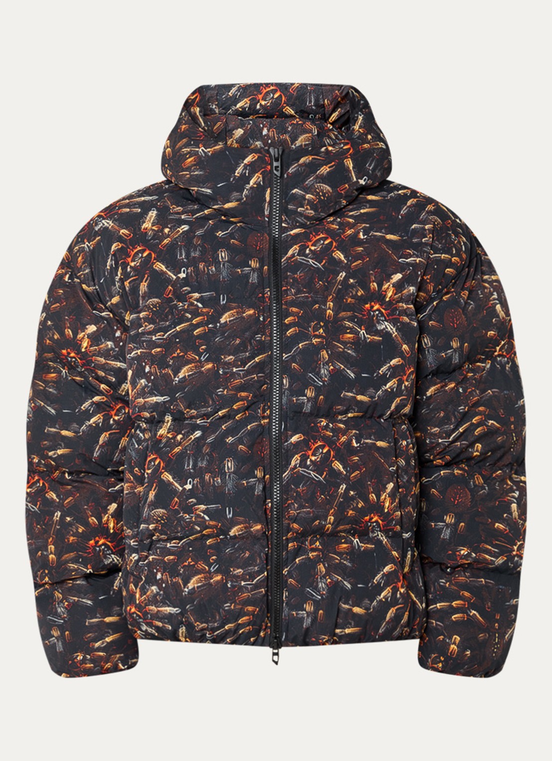 Diesel W-spider puffer jas met print en capuchon - voorkant zwart