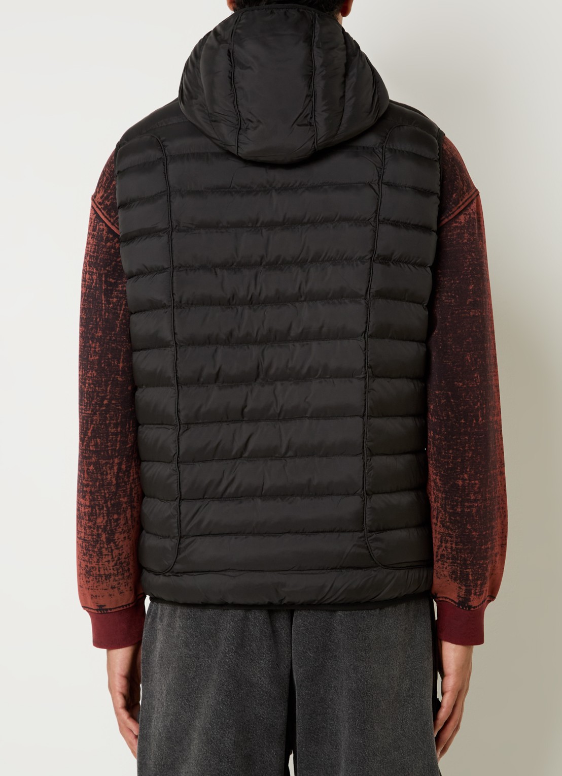 Diesel W-Temple gewatteerde bodywarmer met capuchon en logo - achterkant 4 zwart