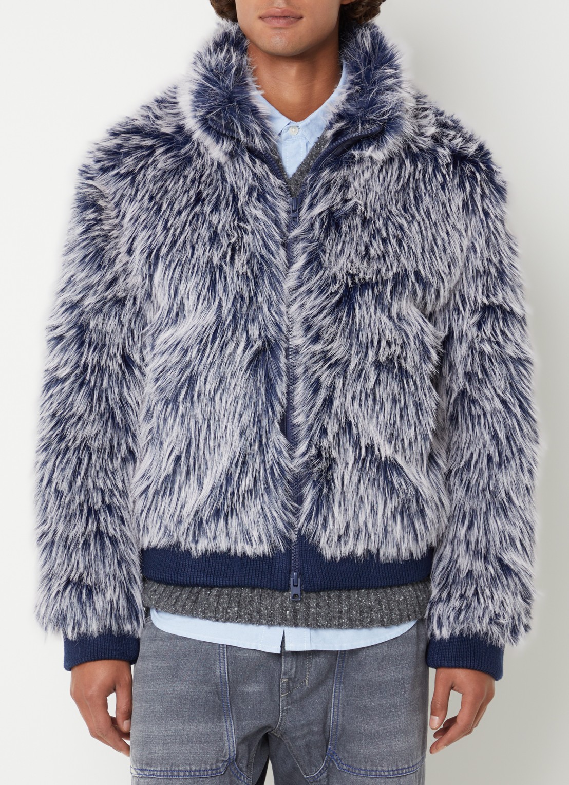 Diesel W-Victor jack van imitatiebont - detail donkerblauw