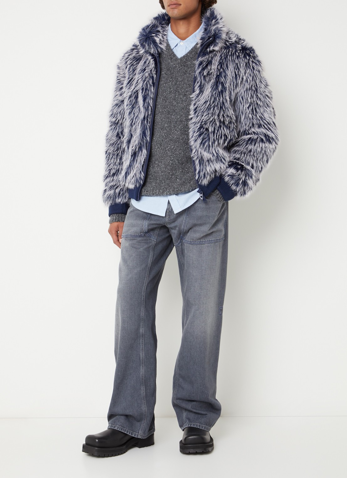 Diesel W-Victor jack van imitatiebont - voorkant 4 donkerblauw