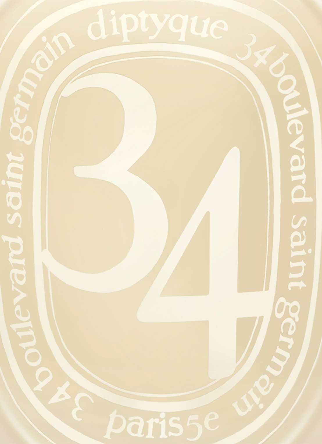 DIPTYQUE 34 Blvd Saint Germain geurkaars 300 gram - achterkant beige