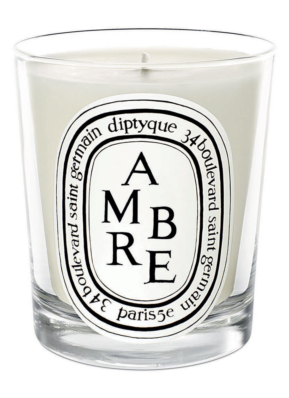 DIPTYQUE Ambre Scented Candle - mini geurkaars 70 gram - voorkant gebroken wit