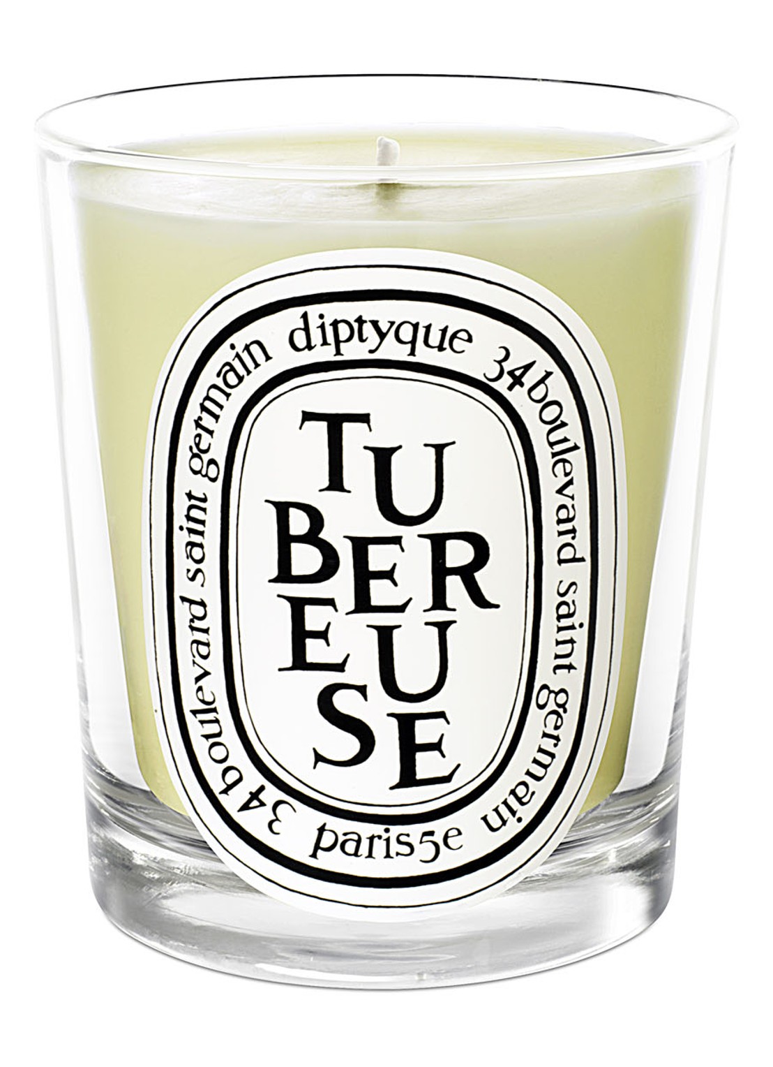 DIPTYQUE Mini Tubereuse Scented Candle - mini geurkaars 70 gram - voorkant lichtgeel