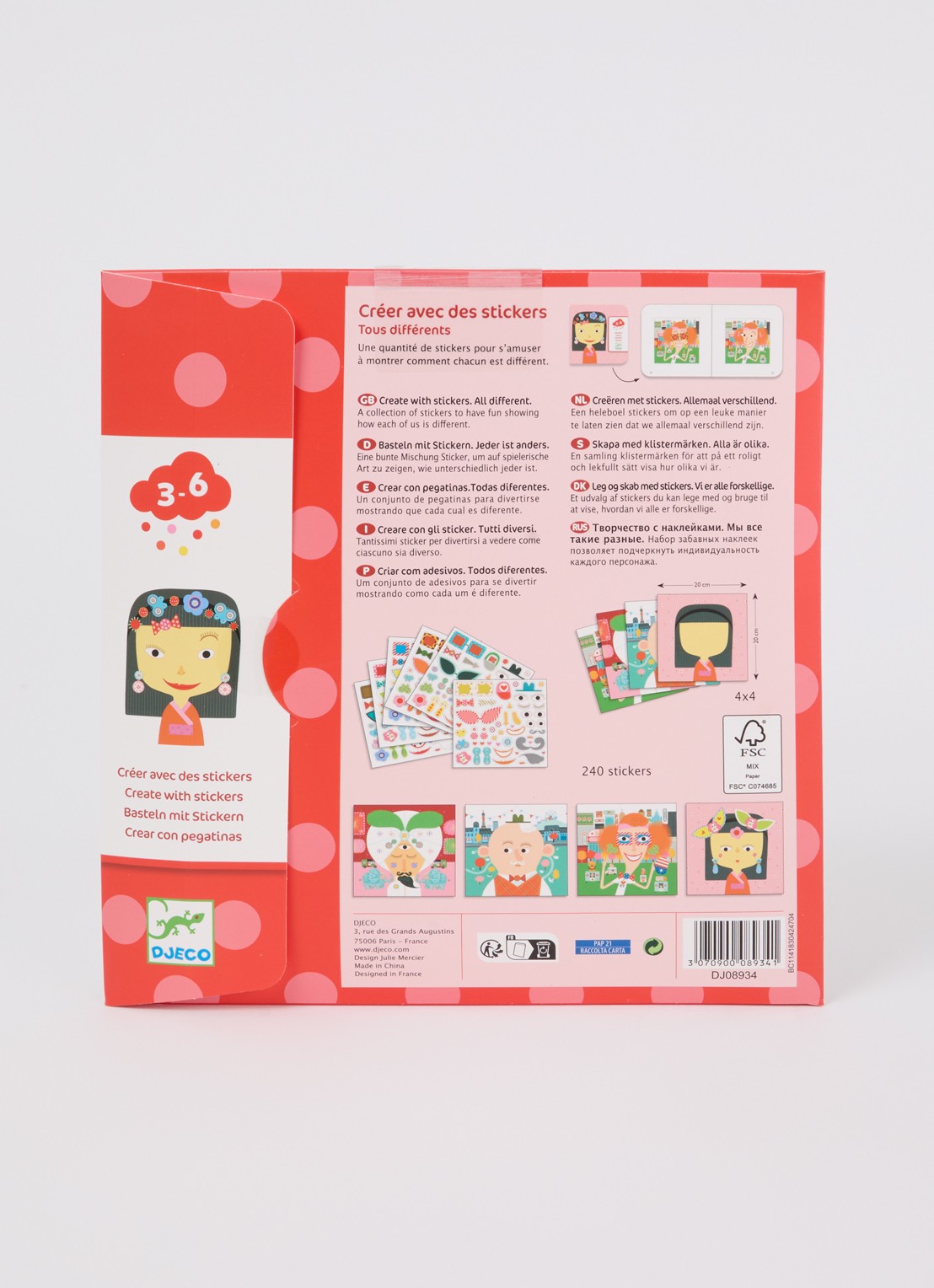 Djeco Creëer met stickers personenthema - voorkant 2 rood