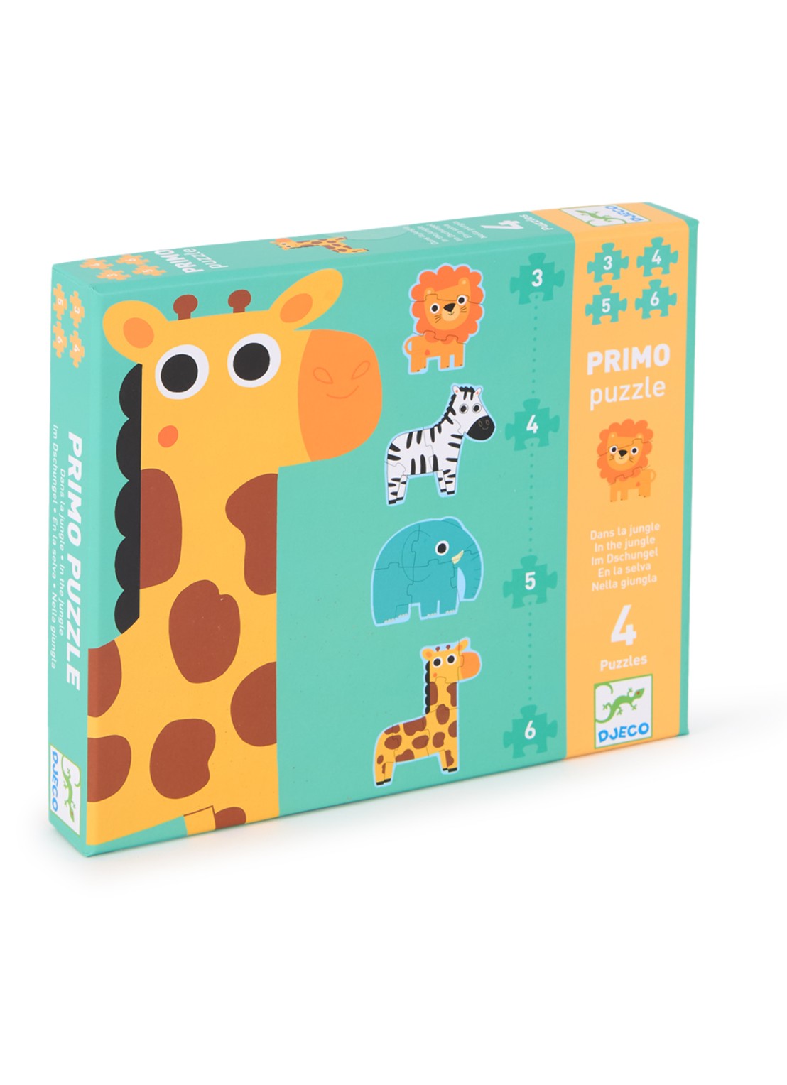 Djeco In de Jungle PRIMO legpuzzel 4 puzzels - voorkant multicolor