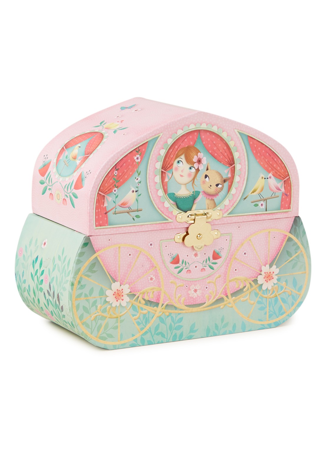 Djeco Koets sieraden muziekdoosje  - voorkant 2 roze