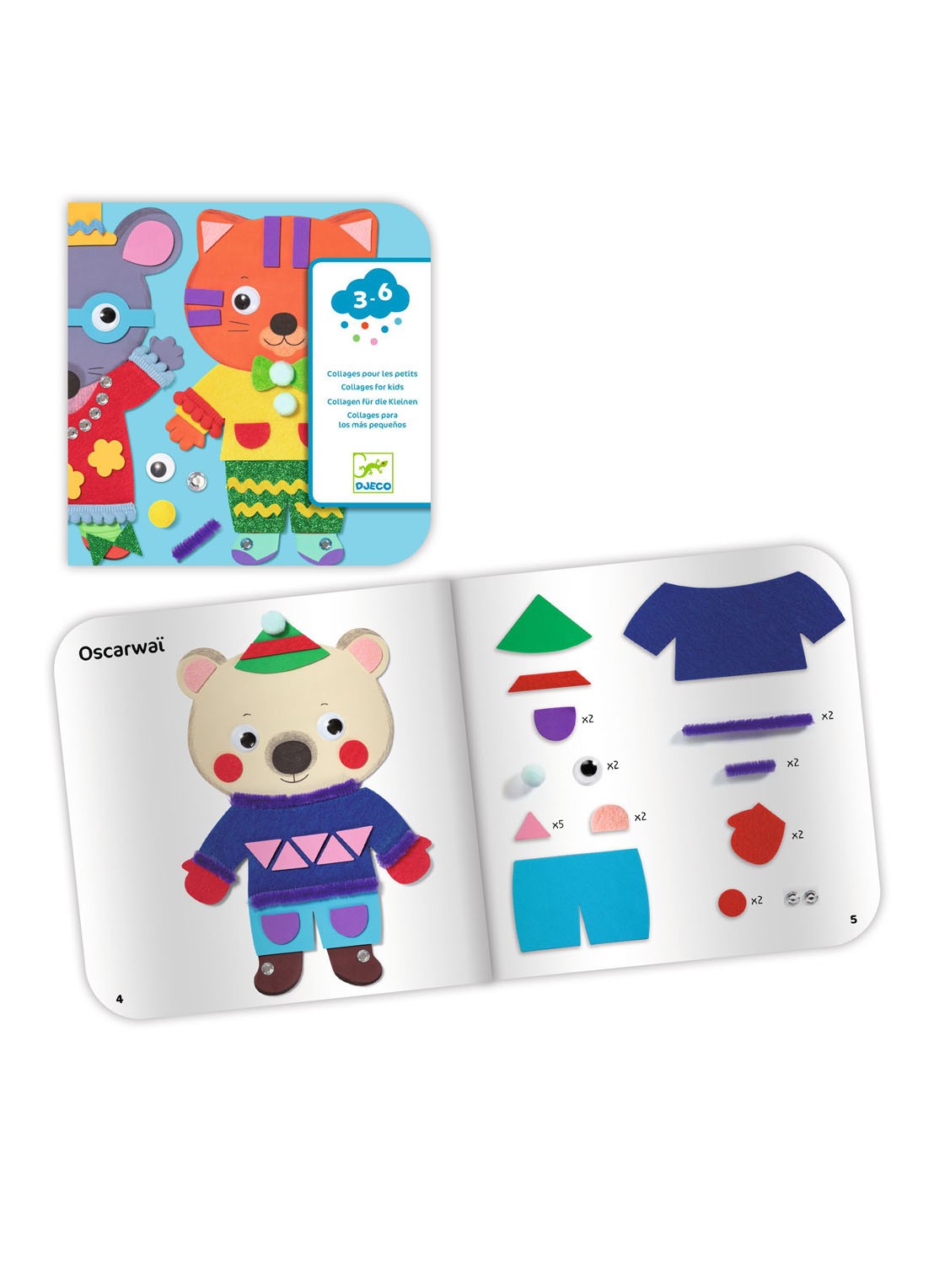 Djeco Schattige Dieren Collages knutselset - voorkant 3 multicolor