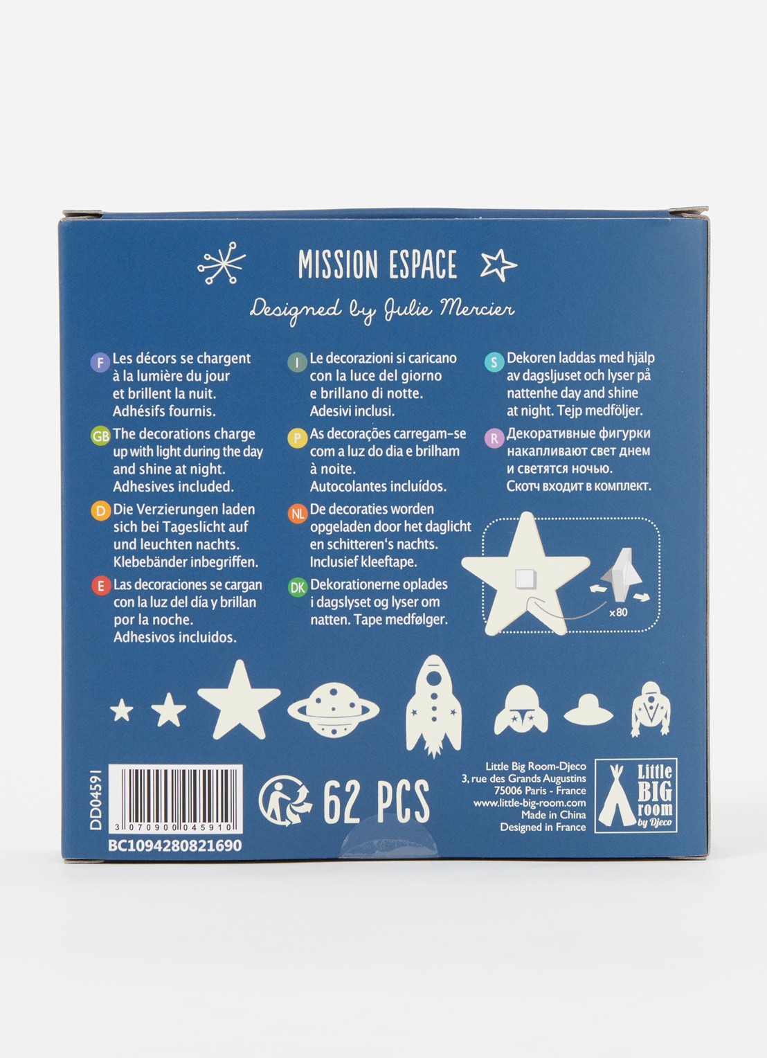Djeco Space Mission glow in the dark muurstickers - voorkant 2 creme