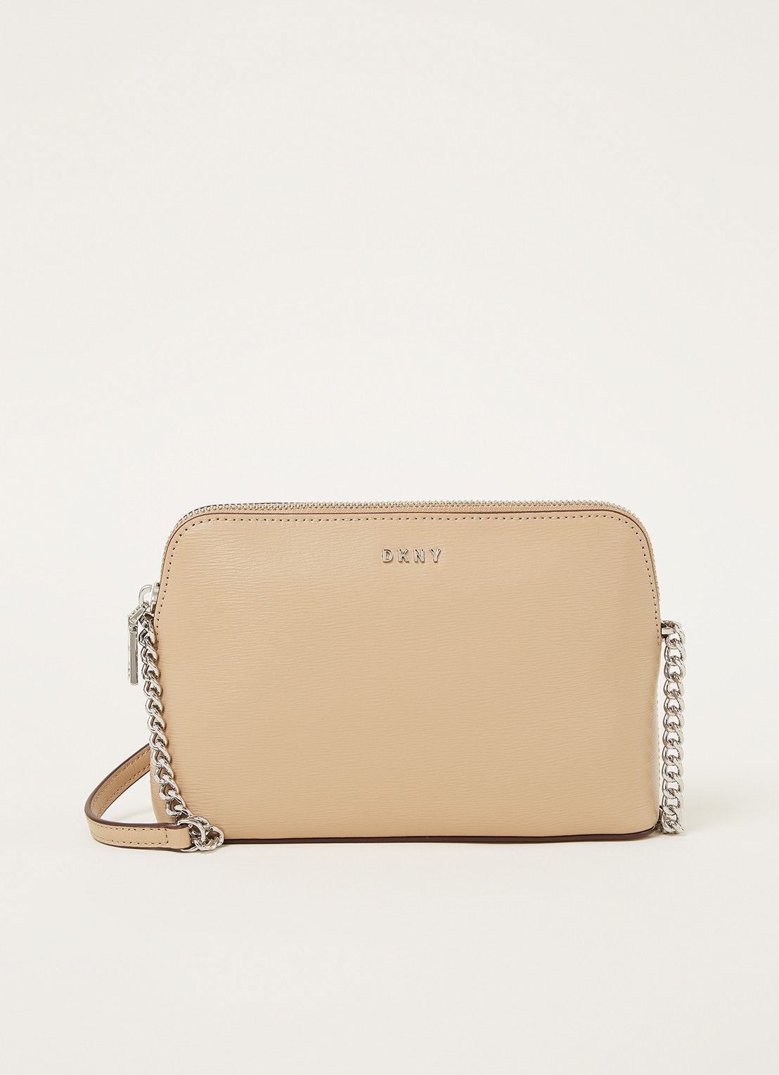 DKNY Bryant Dome crossbodytas van leer - voorkant 3 beige