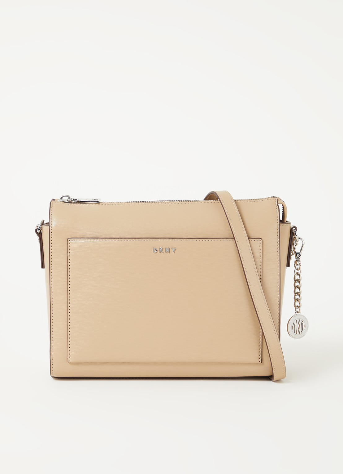 DKNY Bryant Medium crossbodytas van leer - voorkant 4 lichtbruin