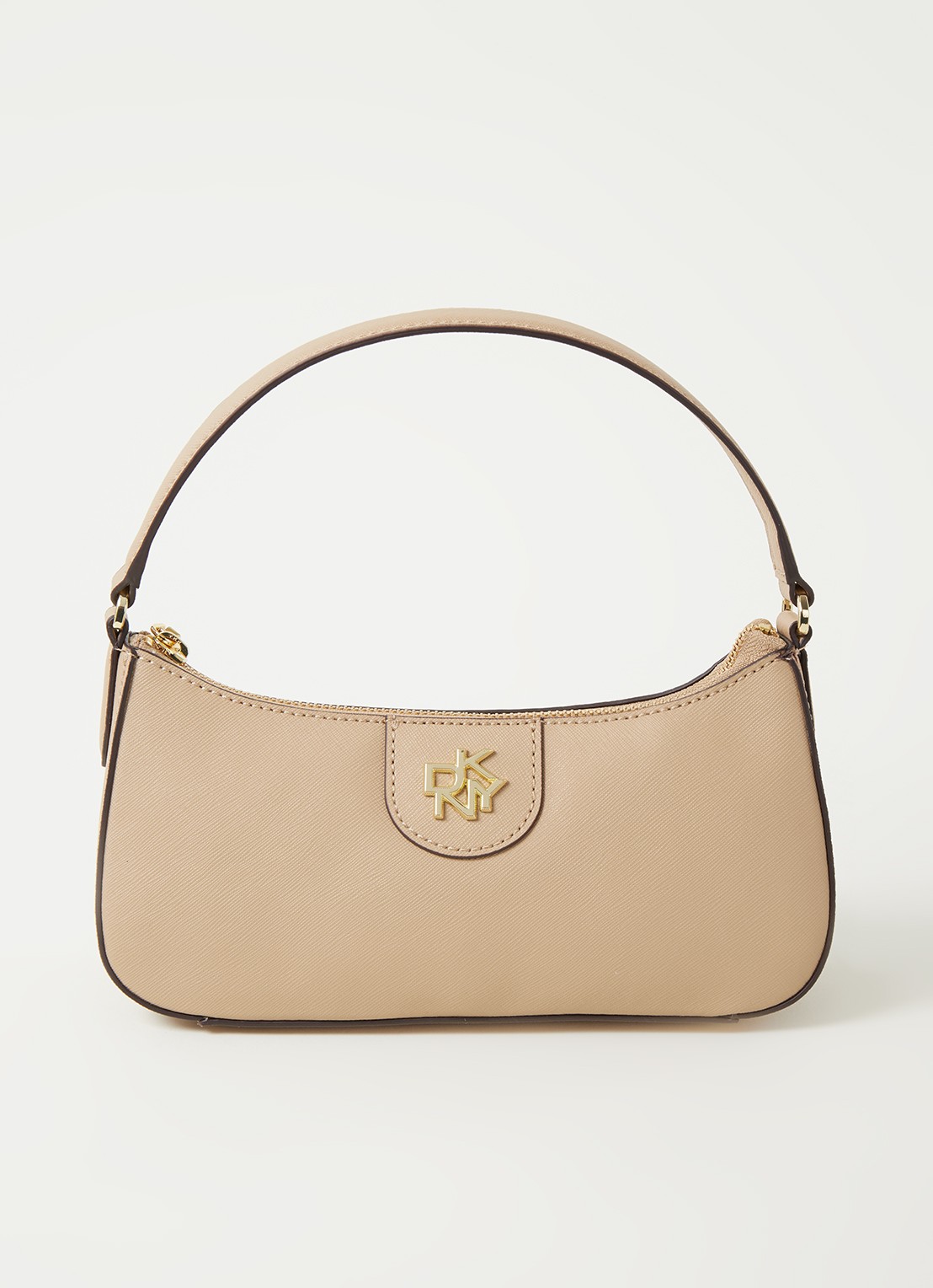 DKNY Carol schoudertas van leer - voorkant 2 donkerbeige