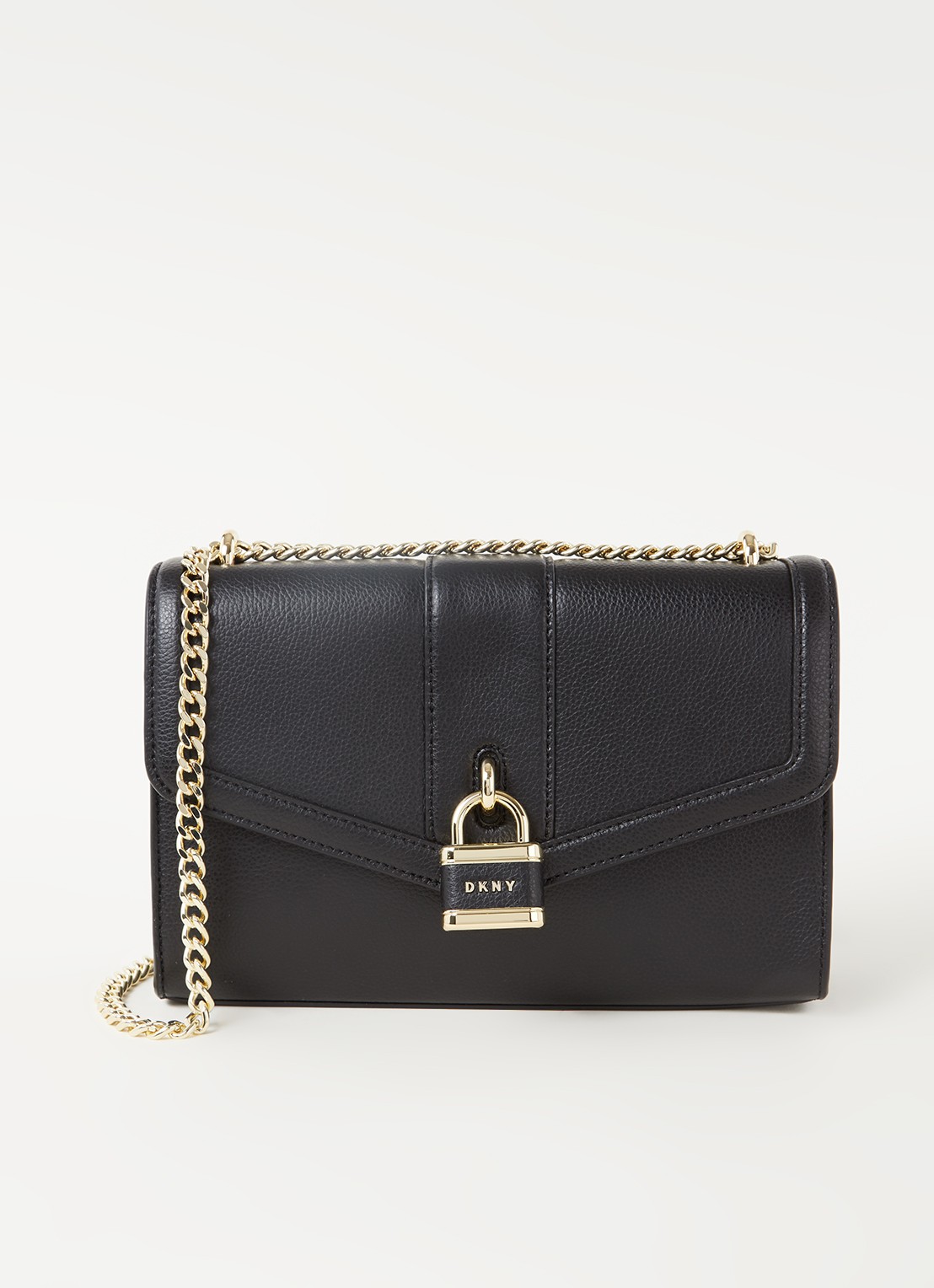 DKNY Pebble schoudertas van leer - voorkant 4 zwart