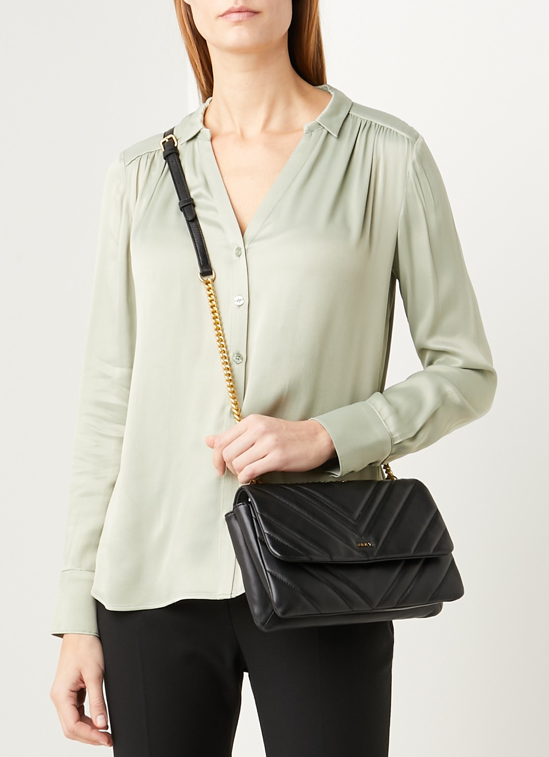 DKNY Vivian crossbodytas van leer - voorkant 2 zwart