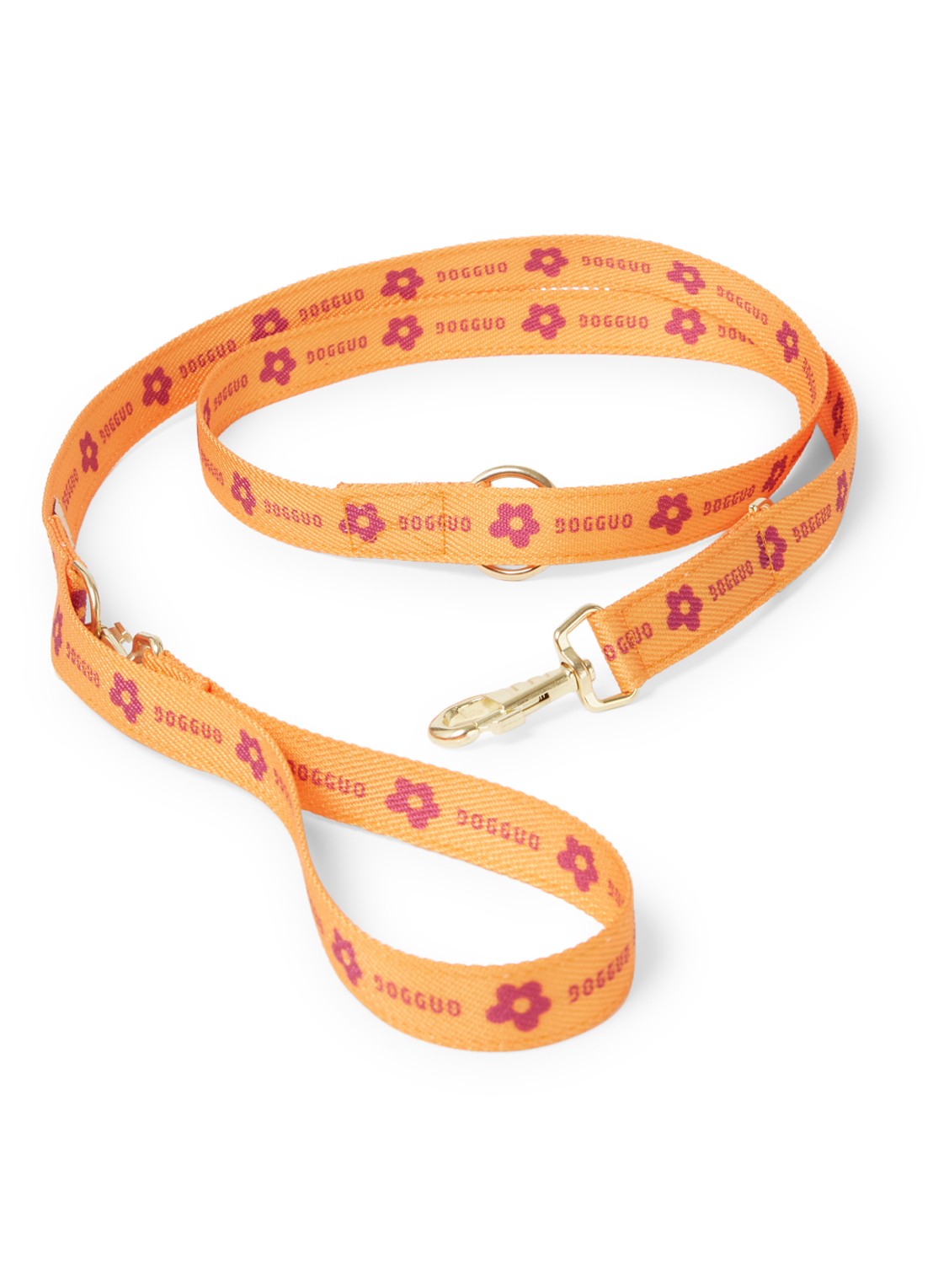 DOGGUO Flower leash hondenriem 200 cm - voorkant oranje